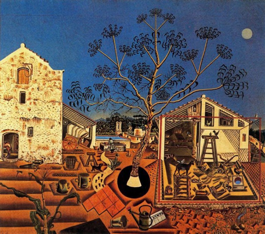 Miró, la ferme,1921-1922 : le regard du spectateur se perd dans le grouillement inquiétant de formes éparpillées de manière aperspective sur la toile.