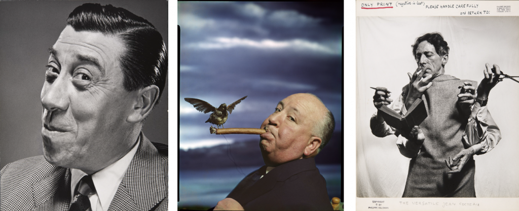 À gauche : Philippe Halsman, Fernandel, « Quelles sont les mesures prises par le gouvernement français pour accroître le taux de naissance ? », The Frenchman, 1948 Archives Philippe Halsman. © 2015 Philippe Halsman Archive / Magnum Photos Au centre : Philippe Halsman, Portrait d’Alfred Hitchcock pour la promotion du film Les Oiseaux, 1962 Musée de l’Élysée. © 2015 Philippe Halsman Archive / Magnum Photos À droite : Philippe Halsman, Jean Cocteau, l’artiste multidisciplinaire, 1949 Archives Philippe Halsman. © 2015 Philippe Halsman Archive / Magnum Photos Source : http://www.jeudepaume.org/?page=article&idArt=2210