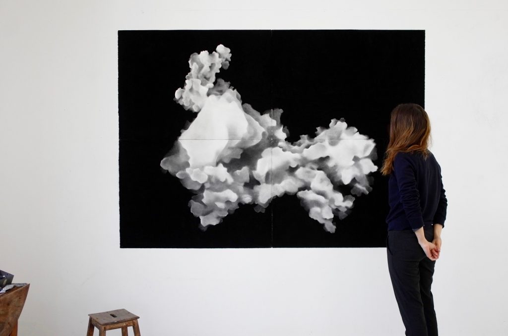 Stardust, 2016, Charbon sur papier, 150 x 210 cm Interplanetary dust viewed under electron microscope Courtesy the artist and Galerie Laurence Bernard 