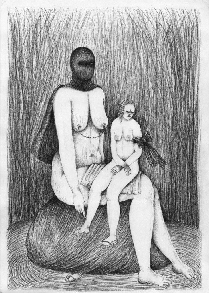 © Céline Guichard - dans les hautes herbes, 2013, fusain sur papier - 42 x 59,4 cm