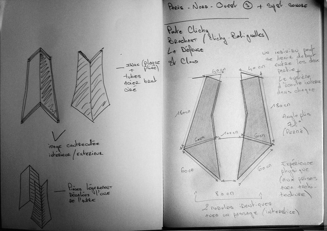 Dessins préparatoires pour Sites III Paris Nord-Ouest (en projet), 2017 ©Bérénice Lefebvre