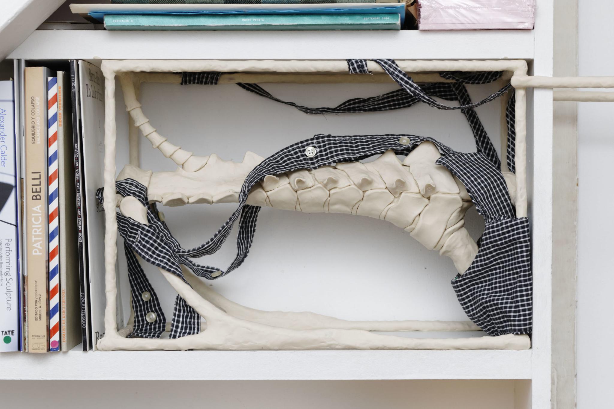 Lou Masduraud, Cabinet de contorsion (examen d’après le Bureau des Pleurs), installation in situ, détail, exposition Creative Beginnings. Professionnel End., Villa Vassilieff, Paris, 2019-2020 © Aurélien Mole